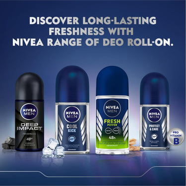 NIVEA MEN Fresh Active 50ml Deo Roll On | With Fresh Ocean Extracts| 72 H Freshness| 0% Alcohol | Dermatologically Approved & Paraben Free Formula (Pack of 3)
